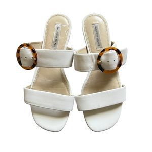 Saks Fifth Avenue White Leather Flat Sandals